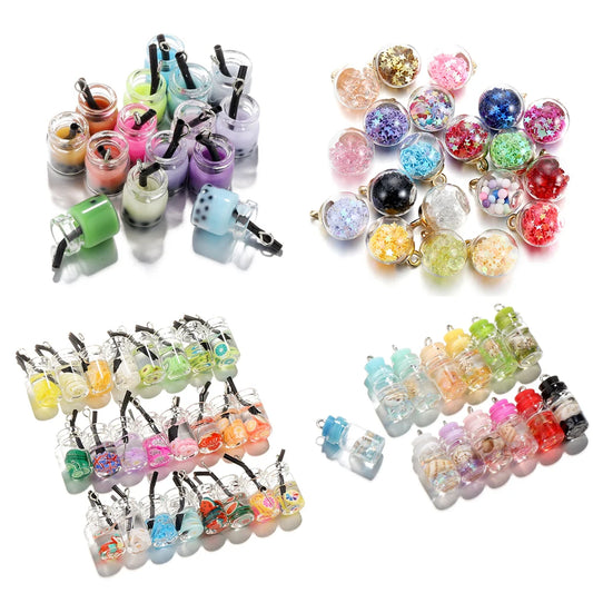 10Pcs Mix Glass Bottles Milk Tea Cup Ball Earring Charms Diy Findings Keychain Bracelets Pendant For Jewelry Making