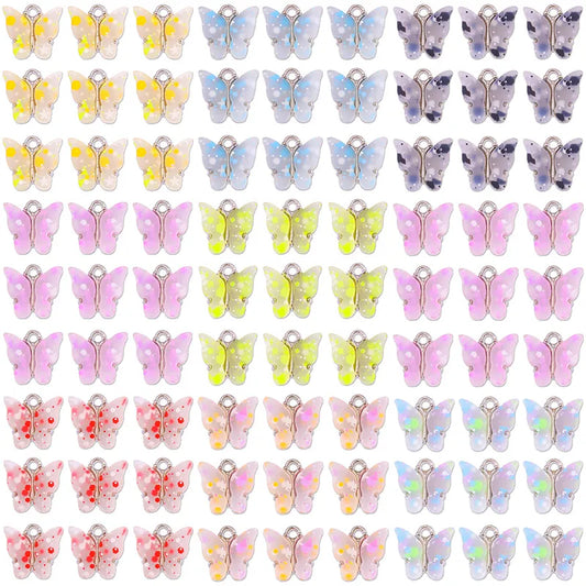 10Pcs Cute Flowers Acrylic Butterfly Pendant Silver Color Animal Alloy Charm for Women Earrings DIY Jewelry Making Supplies